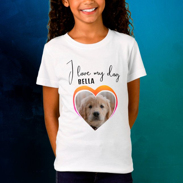 Ich Liebe mein Hund Herz Foto Name Mädchen T-Shirt (Von Creator hochgeladen)