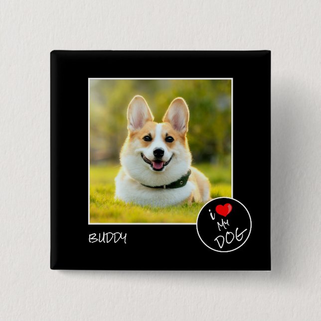 Ich Liebe mein Hund, individuelles Foto - Heimtier Button (Vorderseite)