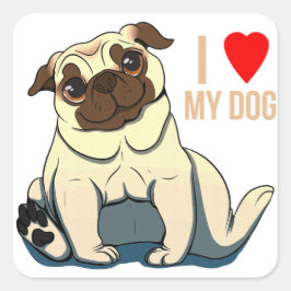 Ich Liebe mein Hund Quadratischer Aufkleber