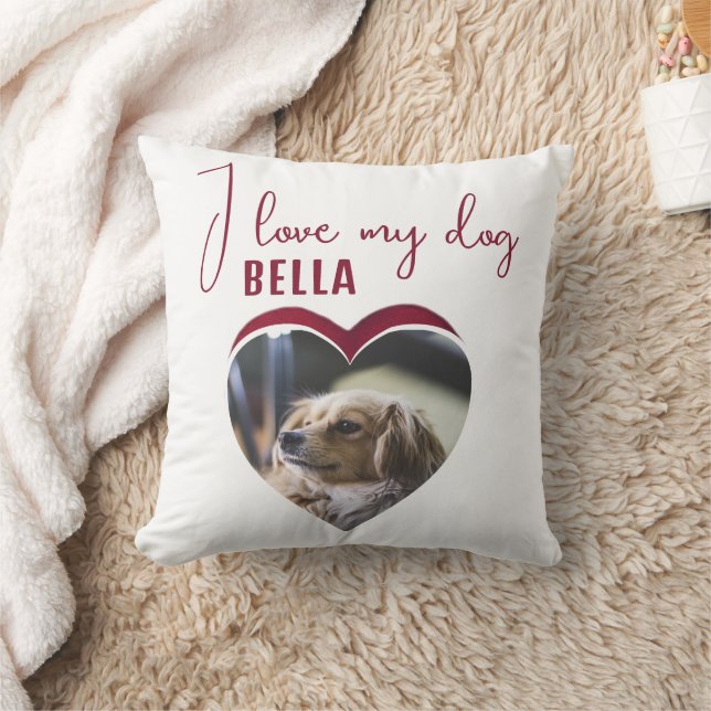 Ich Liebe mein Hund Red Heart Foto Pet Name Kissen (Decke)