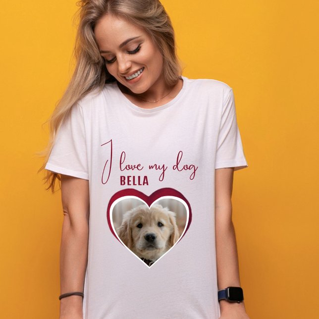 Ich Liebe mein Hund Red Heart Foto Pet Name T-Shirt (Von Creator hochgeladen)