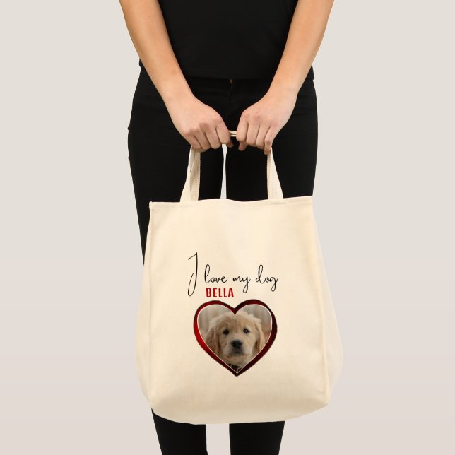 Ich Liebe mein Hund Red Heart Pet Foto Name Tragetasche (Vorderseite (Produkt))