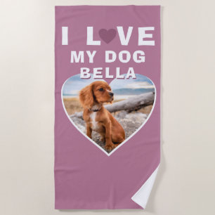 Ich Liebe mein Hund rosa Herz Foto Hund Name Strandtuch