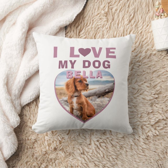 Ich Liebe mein Hund rosa Herz Foto Pet Name Kissen (Decke)