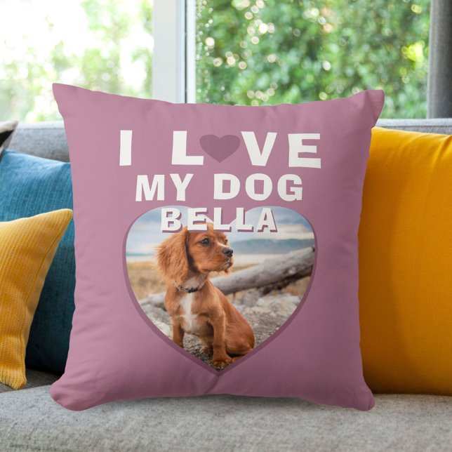 Ich Liebe mein Hund rosa Herz Foto Pet Name Kissen (Von Creator hochgeladen)