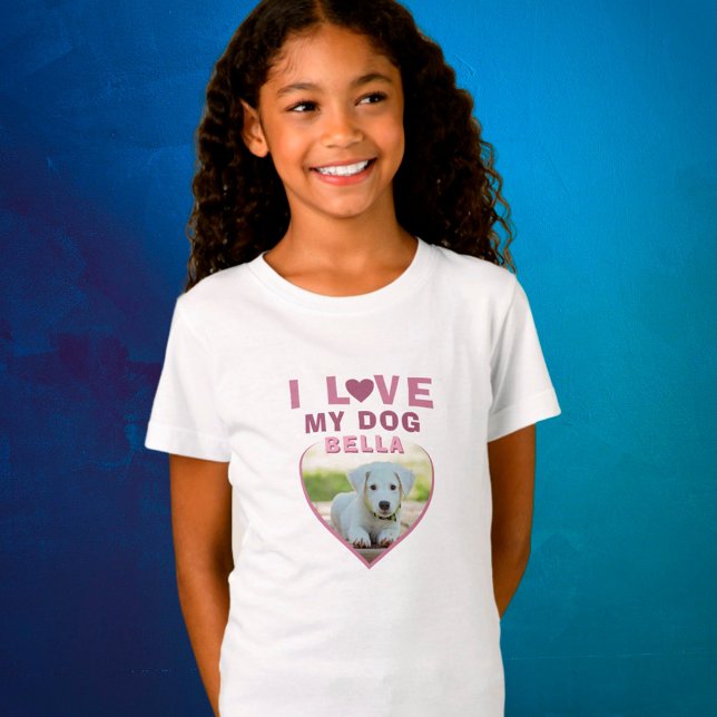 Ich Liebe mein Hund rosa Herz Foto Pet Name T-Shirt (Von Creator hochgeladen)