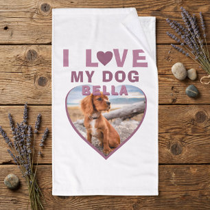 Ich Liebe mein Hund rosa Herz Pet Name Foto Badhandtuch Set