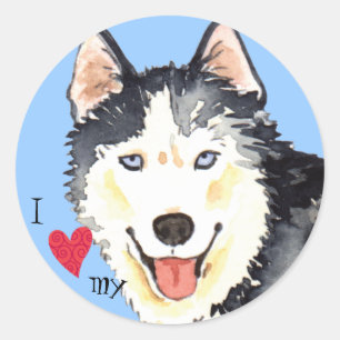 Ich Liebe mein Husky Runder Aufkleber