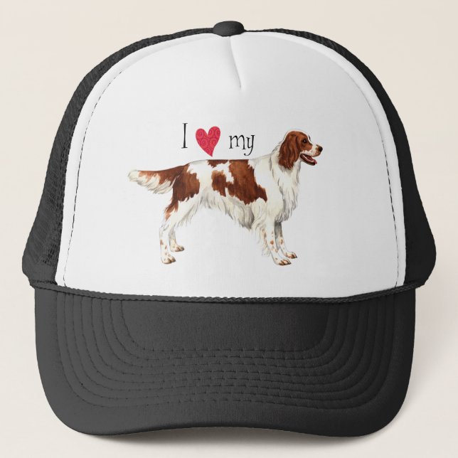 Ich Liebe mein Irisch Rot und Weiß Setter Truckerkappe (Vorderseite)