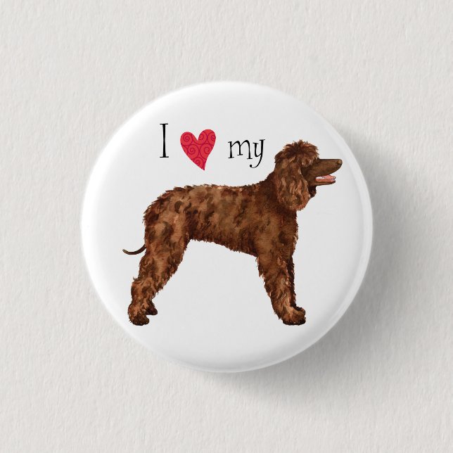 Ich Liebe mein irisches Wasser Spaniel Button (Vorderseite)