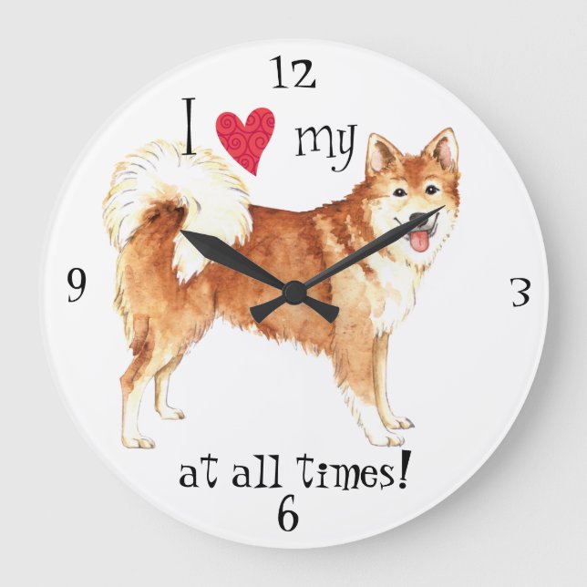 Ich Liebe mein isländischer Schafhund Große Wanduhr (Vorderseite)