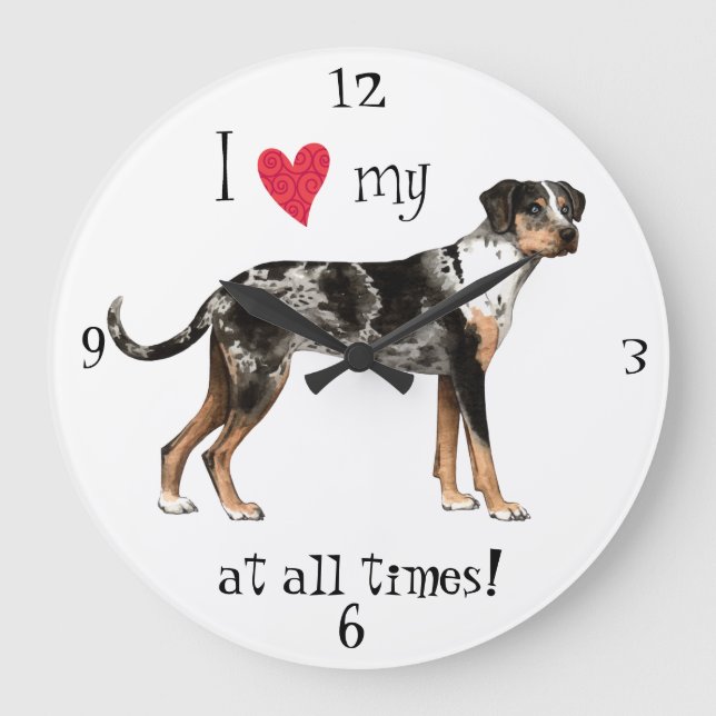 Ich Liebe mein Katahoula Leopard Hund Große Wanduhr (Vorderseite)