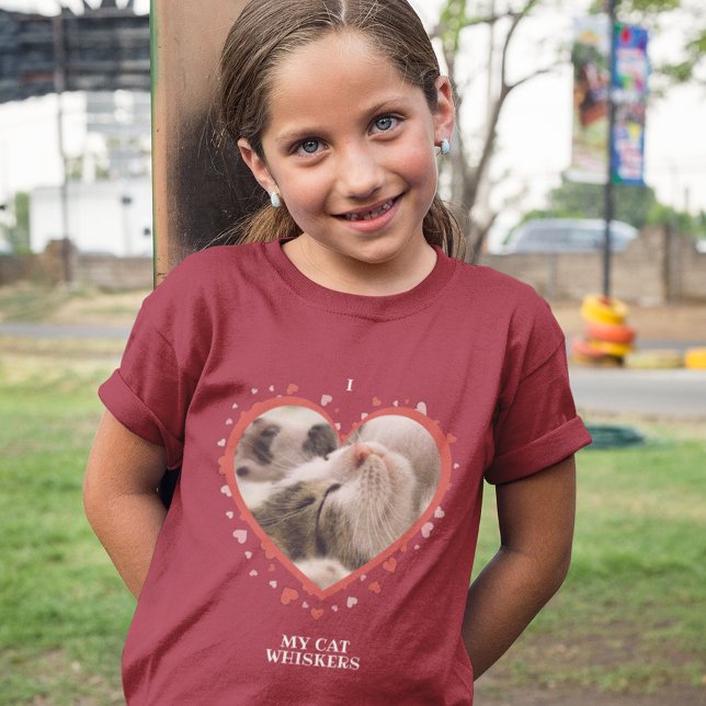 Ich Liebe mein Katzen Herz mit Foto und Name Rot T-Shirt (Von Creator hochgeladen)