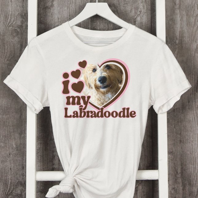 Ich Liebe mein Labradoodle Custom Pink Heart Foto T-Shirt (Von Creator hochgeladen)