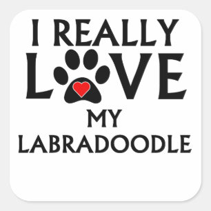 Ich Liebe mein Labradoodle Quadratischer Aufkleber