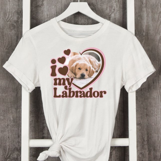 Ich Liebe mein Labrador Custom Pink Heart Foto T-Shirt (Von Creator hochgeladen)