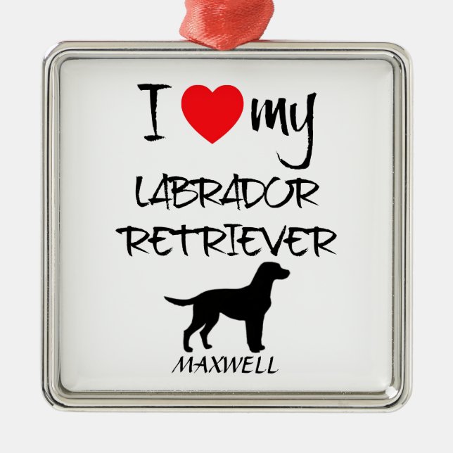 Ich Liebe mein Labrador Retriever Hund Silbernes Ornament (Vorne)