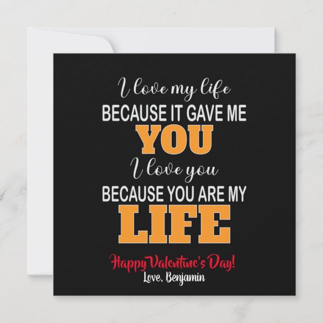 Ich Liebe mein Leben, weil es mir Valentine gibt Dankeskarte (Vorderseite)