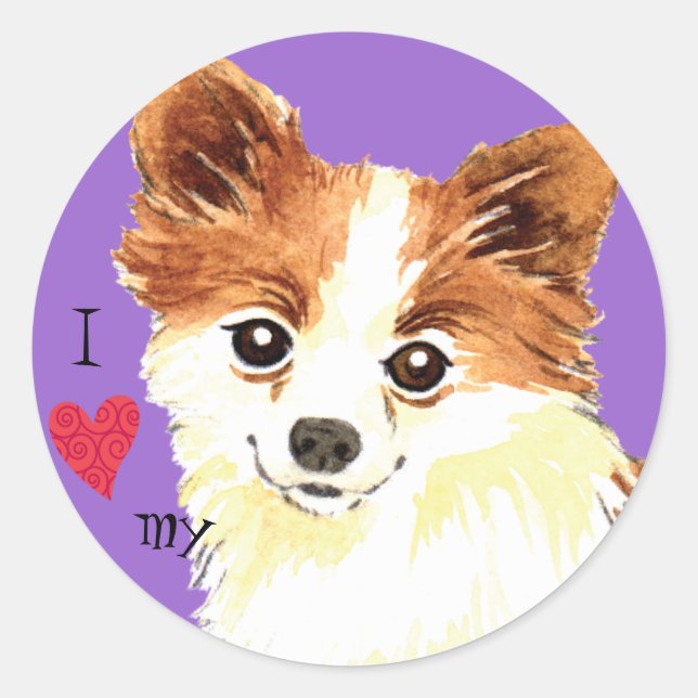 Ich Liebe mein Long Coat Chihuahua Runder Aufkleber (Vorderseite)