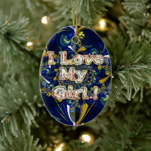 Ich liebe mein Mädchen: Abstrakte blaue und golden Keramikornament