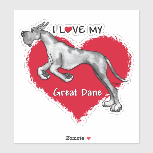 Ich Liebe mein Merle Great Dane Aufkleber (Blatt)