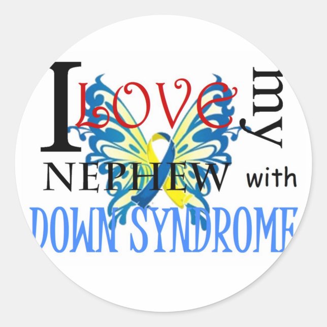Ich Liebe mein Nephew mit Down-Syndrom Runder Aufkleber (Vorderseite)