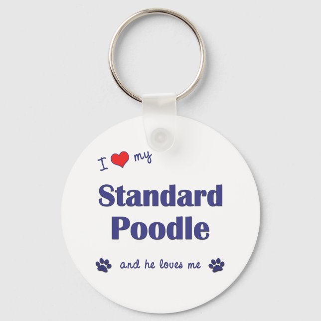 Ich Liebe mein normales Poodle (Männerhund) Schlüsselanhänger (Vorderseite)