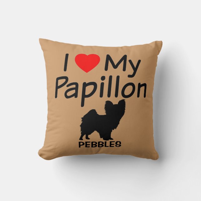 Ich Liebe mein Papillon Dog Kissen (Vorderseite)