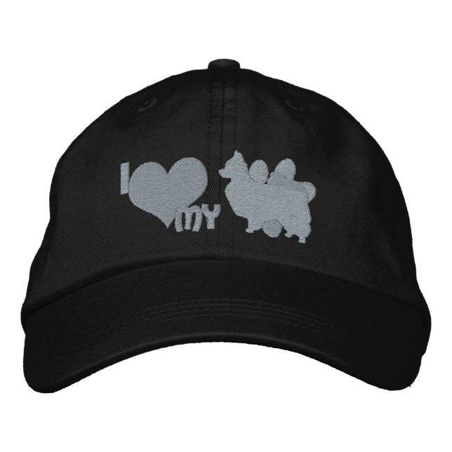 Ich Liebe mein Papillon Monochrome Bestickte Kappe (Vorderseite)