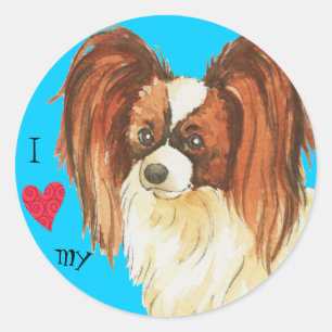Ich Liebe mein Papillon Runder Aufkleber