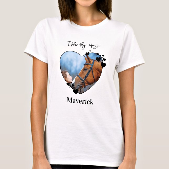 Ich Liebe mein Pferd Personalisiert Heart Pet Foto T-Shirt (Von Creator hochgeladen)