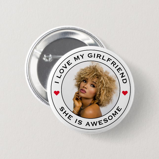 Ich Liebe mein Phantastisches Foto Girlfriend Text Button (Vorne & Hinten)
