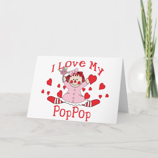 Ich Liebe mein PopPop Rag Puppen & Herzen Karte (Vorderseite)