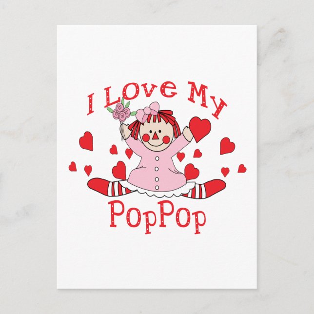 Ich Liebe mein PopPop Rag Puppen & Herzen Postkarte (Vorderseite)