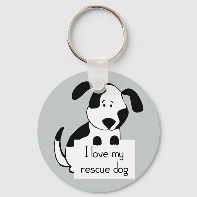Ich Liebe mein Rescue Hund Niedlich Cartoon Zitat  Schlüsselanhänger (Vorderseite)