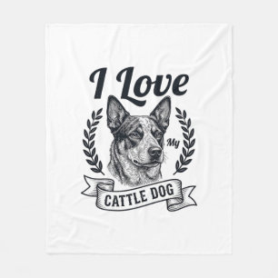 Ich liebe mein Rinderhund-Vintage-Gravurdesign_1 Fleecedecke
