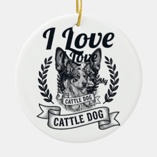 Ich liebe mein Rinderhund-Vintage-Gravurdesign_1 Keramik Ornament