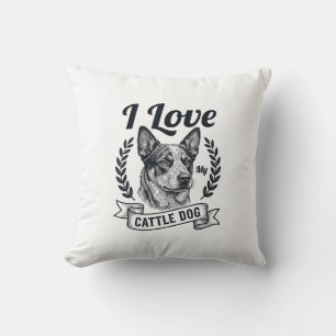 Ich liebe mein Rinderhund-Vintage-Gravurdesign_1 Kissen