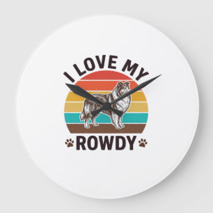 Ich liebe mein Rowdy-Vintage-Collie-Hund-Design_1 Große Wanduhr