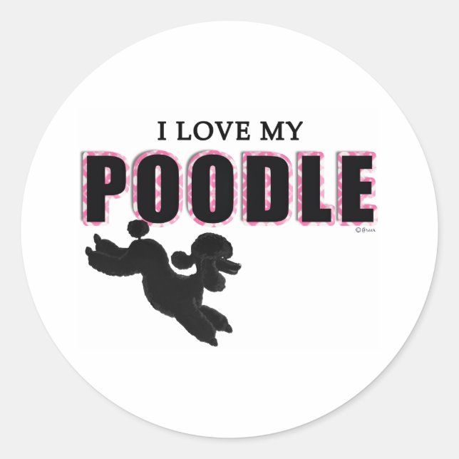 Ich Liebe mein schwarzes Poodle Runder Aufkleber (Vorderseite)