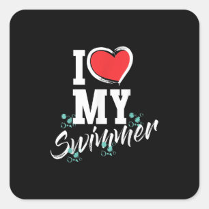 Ich Liebe mein schwimmendes Schwimmerschwimmteam M Quadratischer Aufkleber
