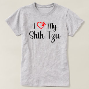 Ich liebe mein Shih Tzu rotes Herz Pfote Hundelieb T-Shirt