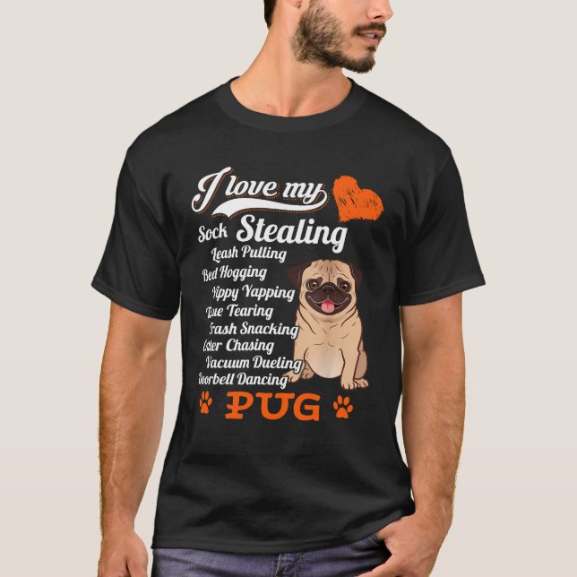Ich Liebe mein Socken-Stealing-Leine Pullman Mops  T-Shirt (Vorderseite)