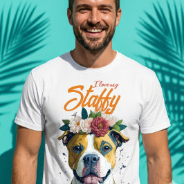 Ich Liebe mein Staffy, Hund in Blume Personalisier T-Shirt