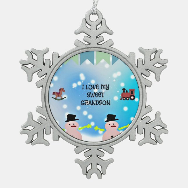 Ich Liebe mein Süß Grandson Schneeflocken Zinn-Ornament (Vorderseite)