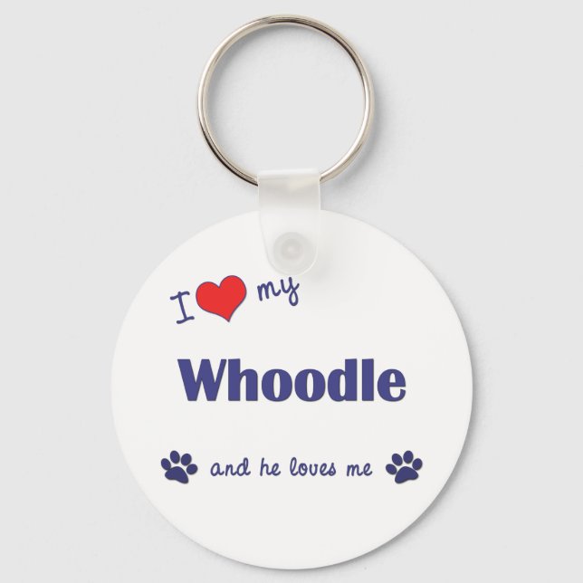 Ich Liebe mein Whoodle (Männerhund) Schlüsselanhänger (Vorderseite)