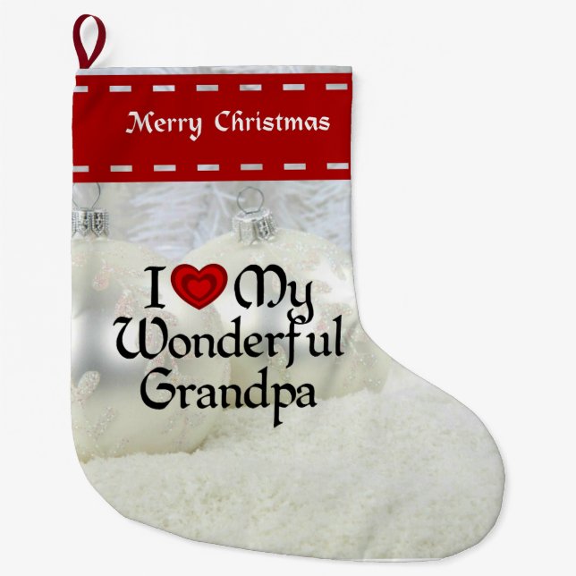 Ich Liebe mein wunderbarer Opa, weiße Weihnachten Großer Weihnachtsstrumpf (Vorderseite)