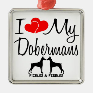 Ich Liebe mein zwei Doberman Hund Silbernes Ornament