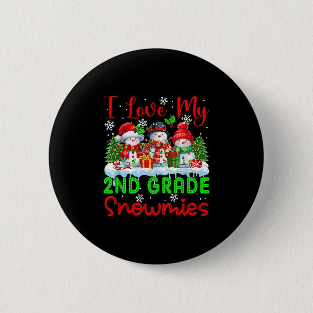 Ich Liebe meine 2. Klasse Snowmies Weihnachtslehre Button (Vorderseite)