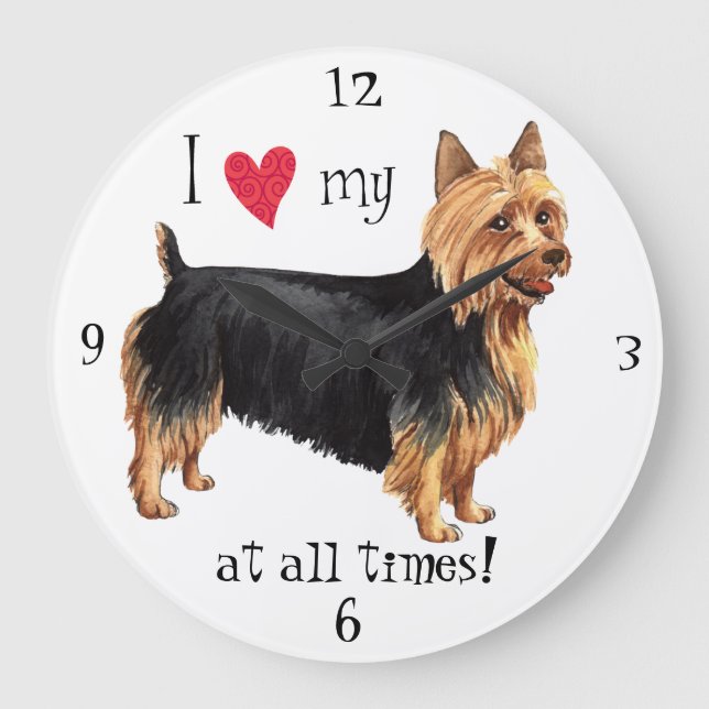 Ich Liebe meine australischen Terrier Große Wanduhr (Vorderseite)